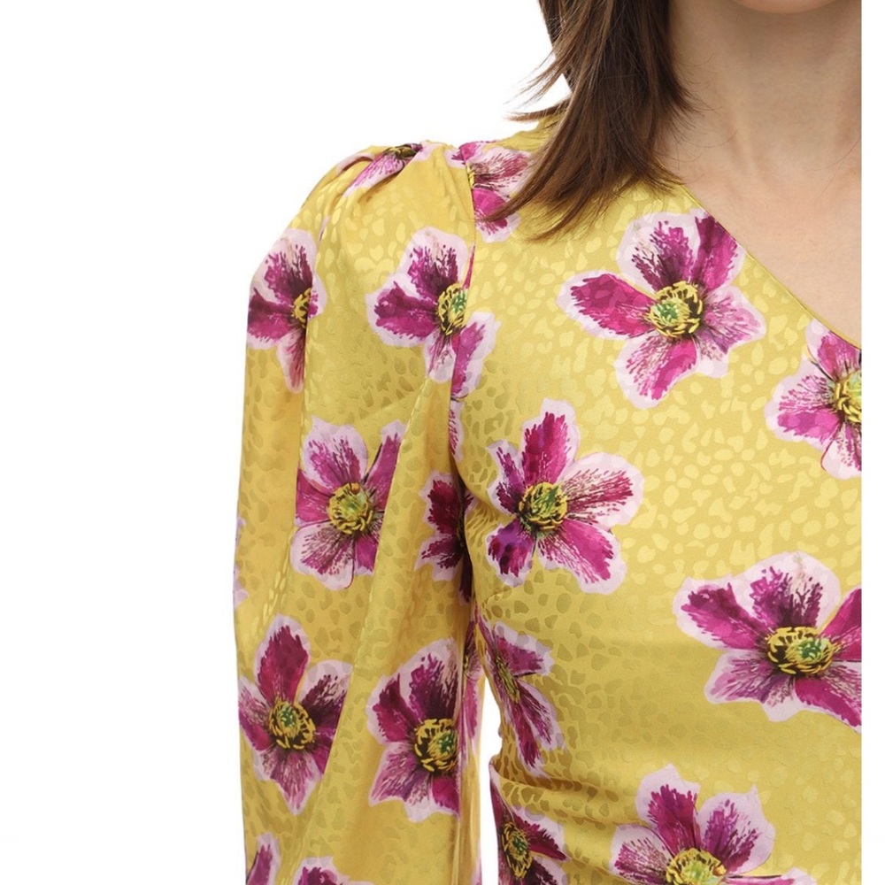 Borgo De Nor Yellow Purple Jacquard Satin One Shoulder Christina Dress 4 NTW - Picture 4 of 14